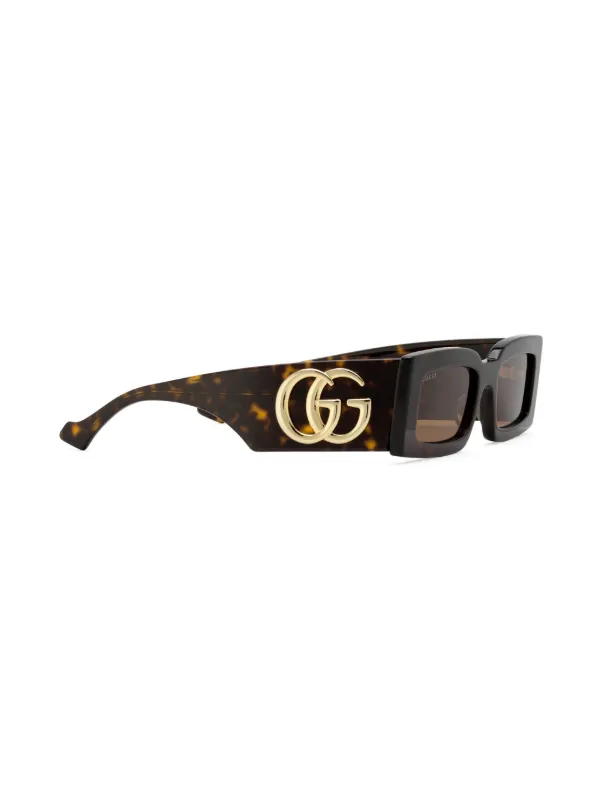 Gucci Eyewear Double G rectangle frame Sunglasses Brown FARFETCH AE