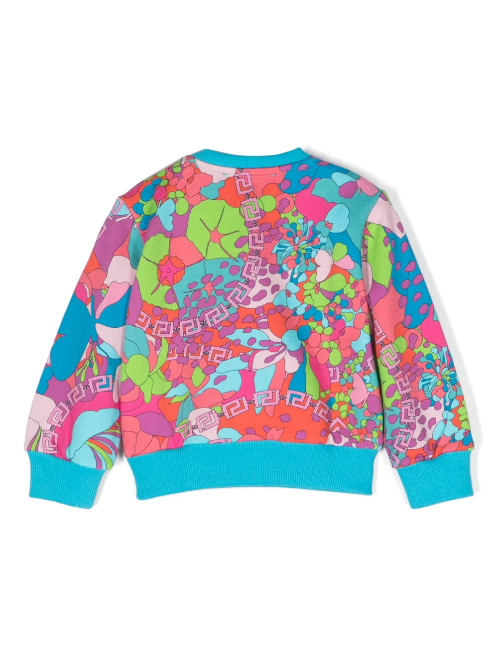 Versace Kids Floral Summer graphic-print cotton sweatshirt - Blauw