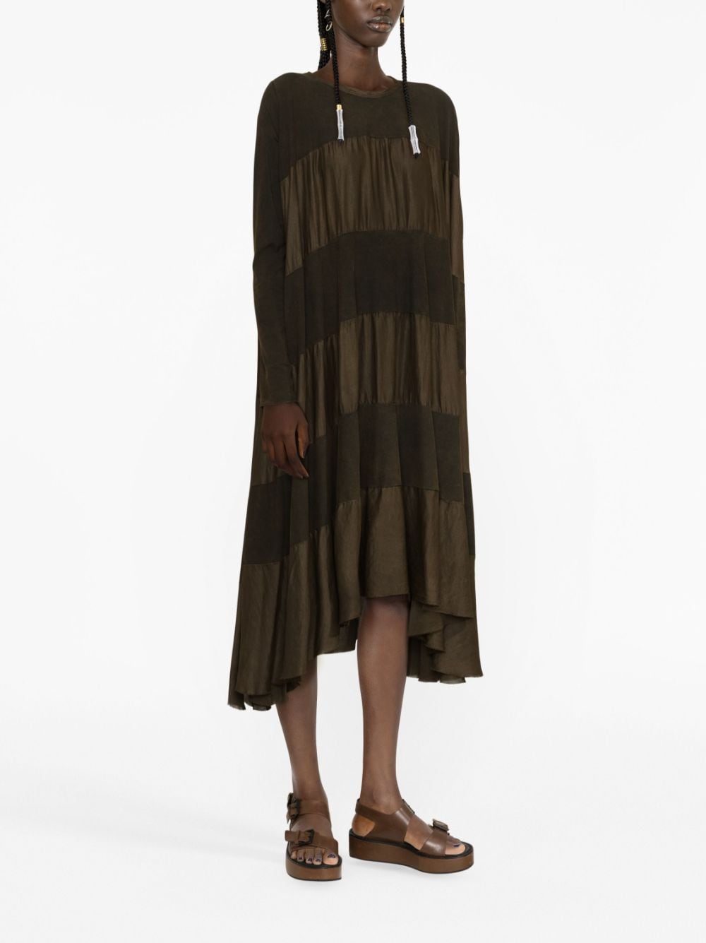 Shop Uma Wang Panelled Midi Dress In Brown