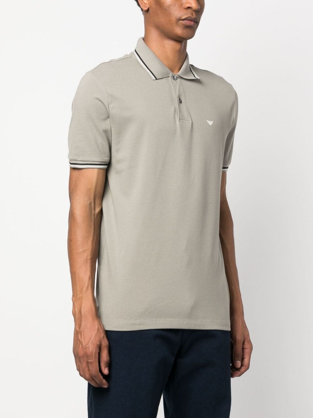 Shop Emporio Armani Logo-embroidered Polo Shirt In Grey