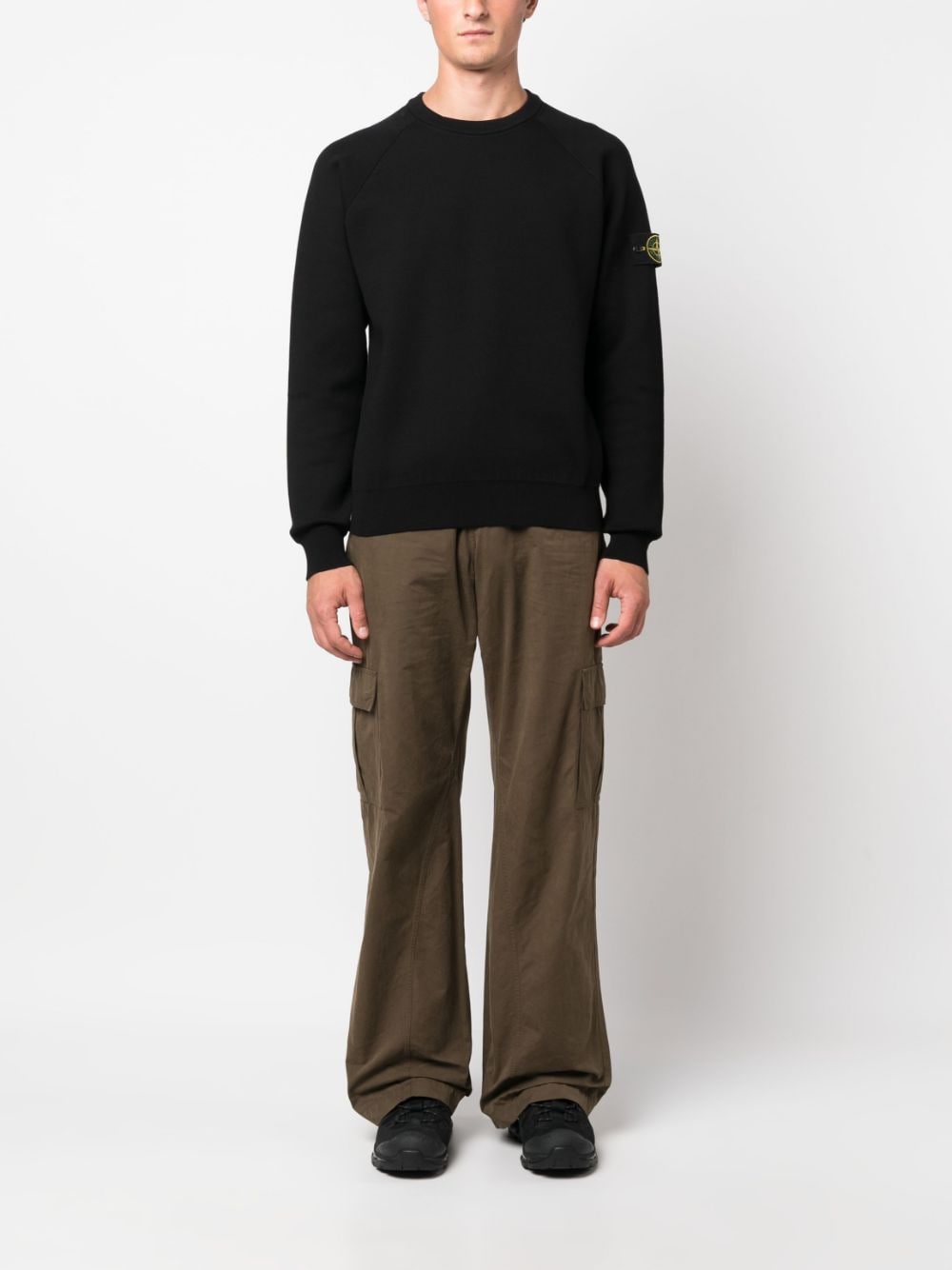 Shop Stone Island Compass-motif Cotton-blend Sweatshirt In Schwarz
