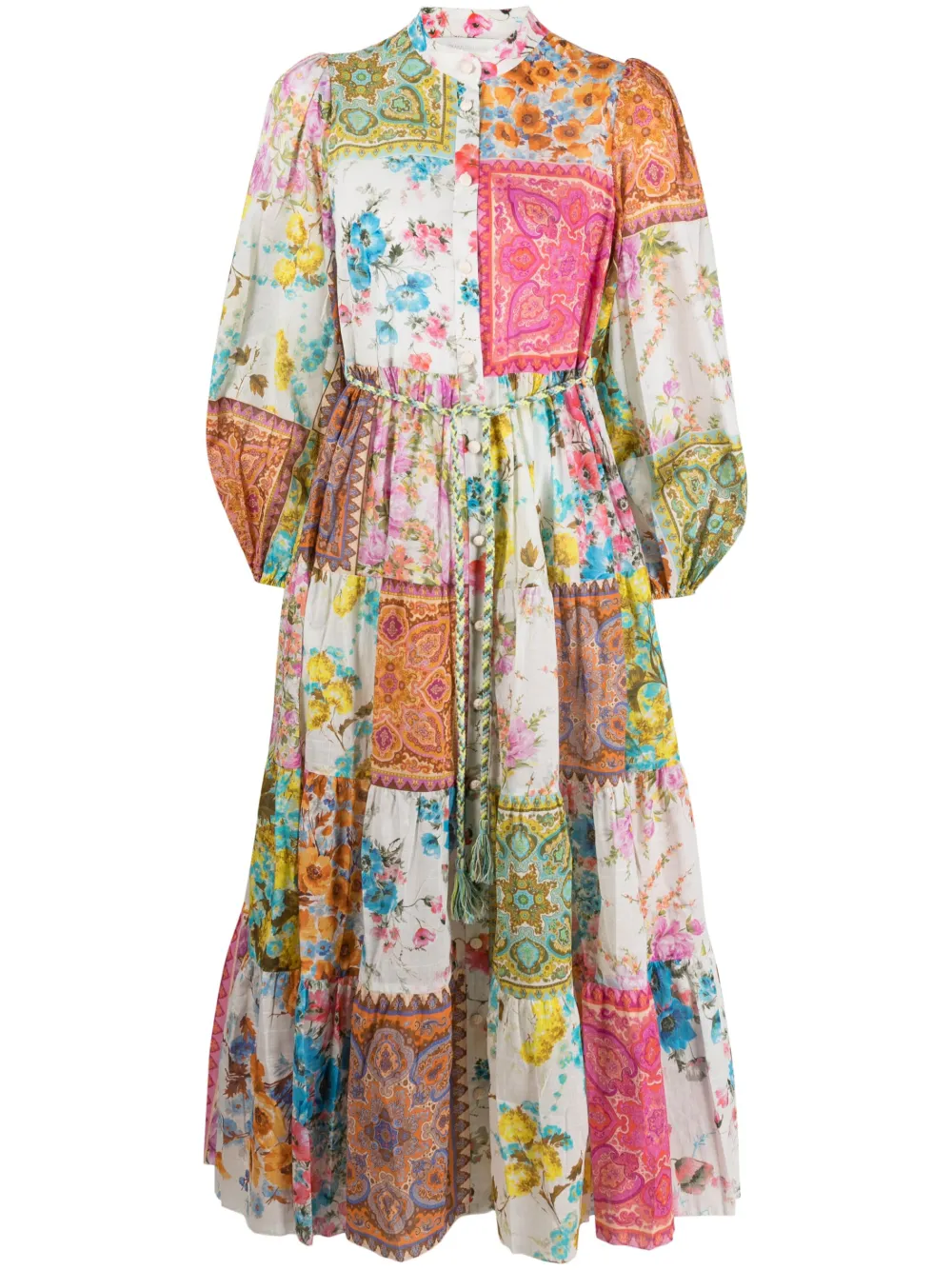 Zimmermann Patchwork-effect Cotton-voile Midi Shirt Dress In White