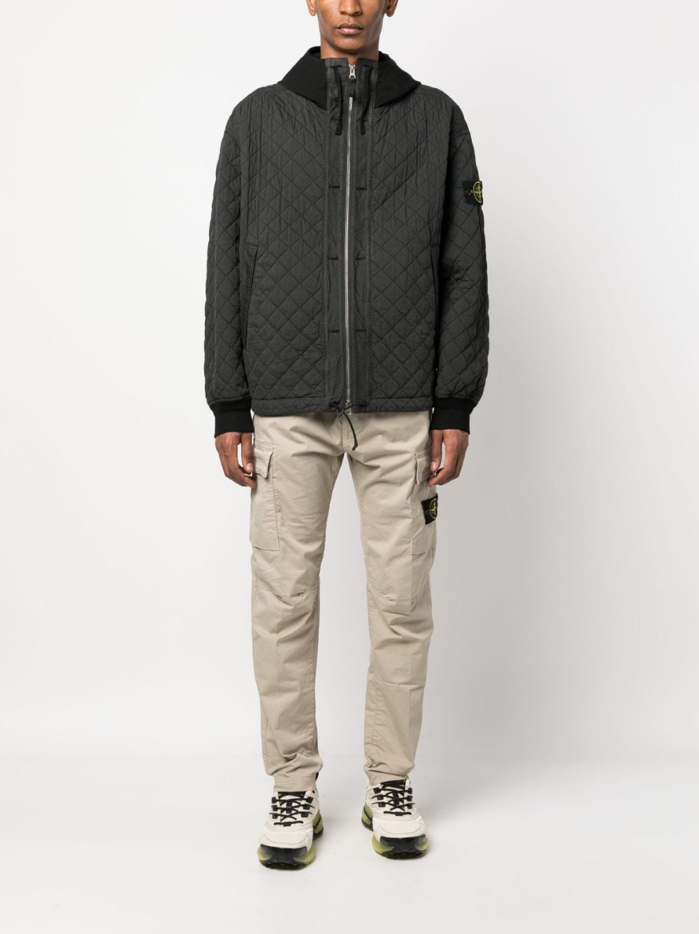 Shop Stone Island Quilted Hooded Zip-up Jacket In Grey