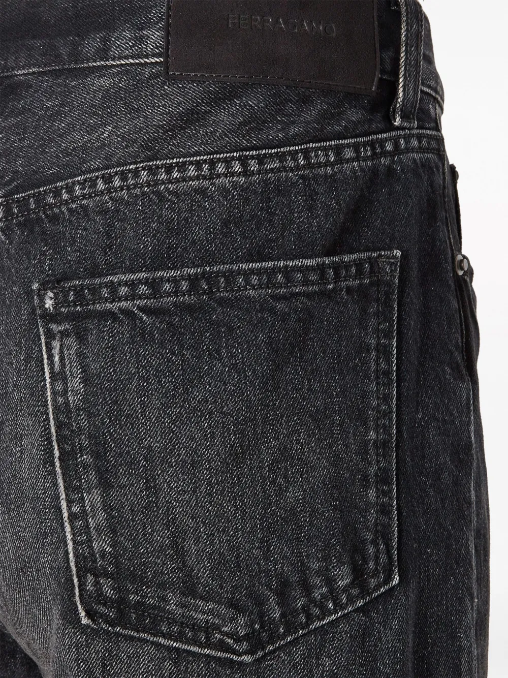 Shop Ferragamo Stonewashed Denim Straight-leg Jeans In Black