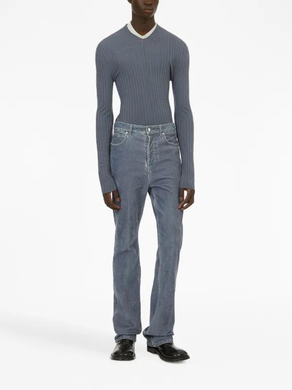 Ferragamo V-neck ribbed-knit Jumper | Grey | FARFETCH