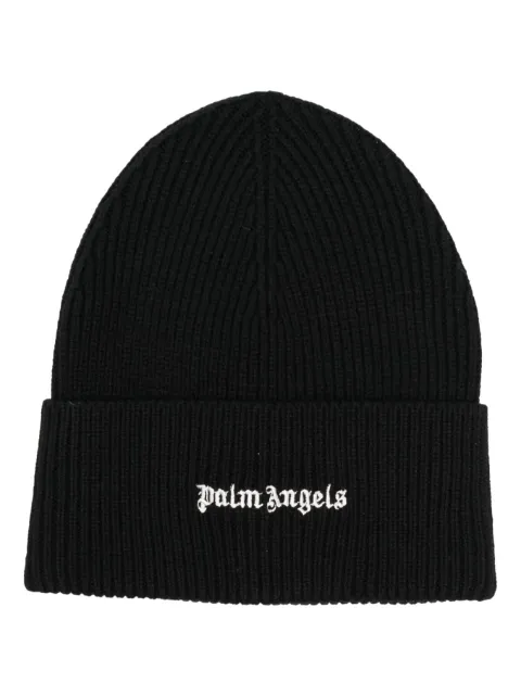 Palm Angels logo-embroidered ribbed-knit beanie
