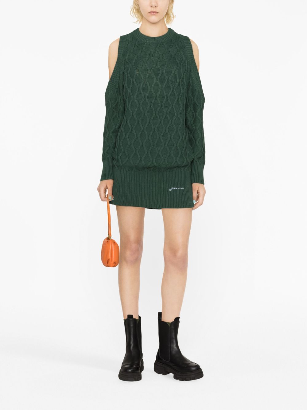 Shop Ganni Cold-shoulder Knitted Dress In Green
