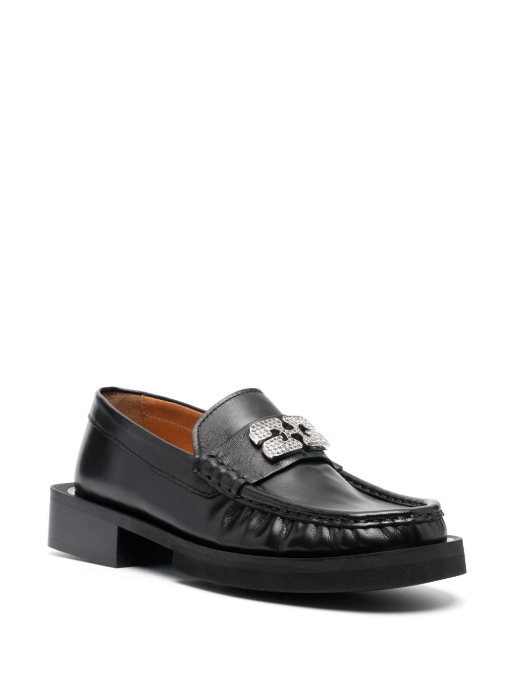 GANNI logo-plaque leather loafers - Zwart