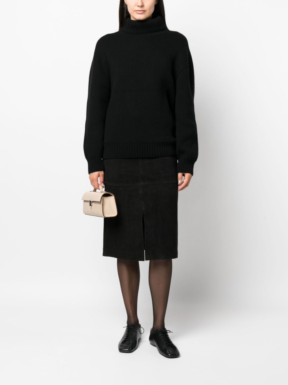 Shop Totême Suede Midi Skirt In Black