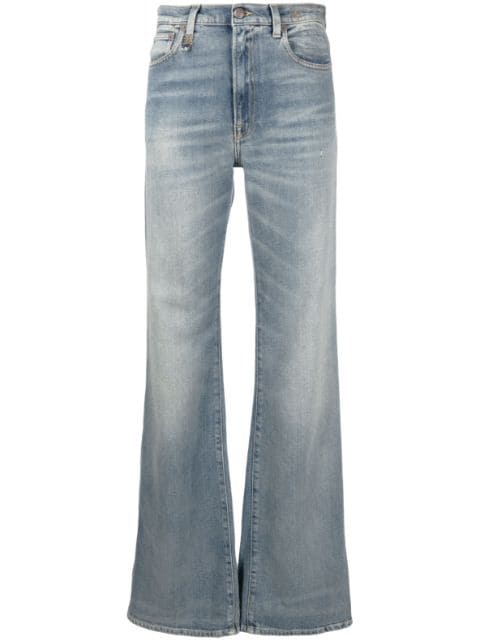R13 high-waist stonewashed wide-leg jeans