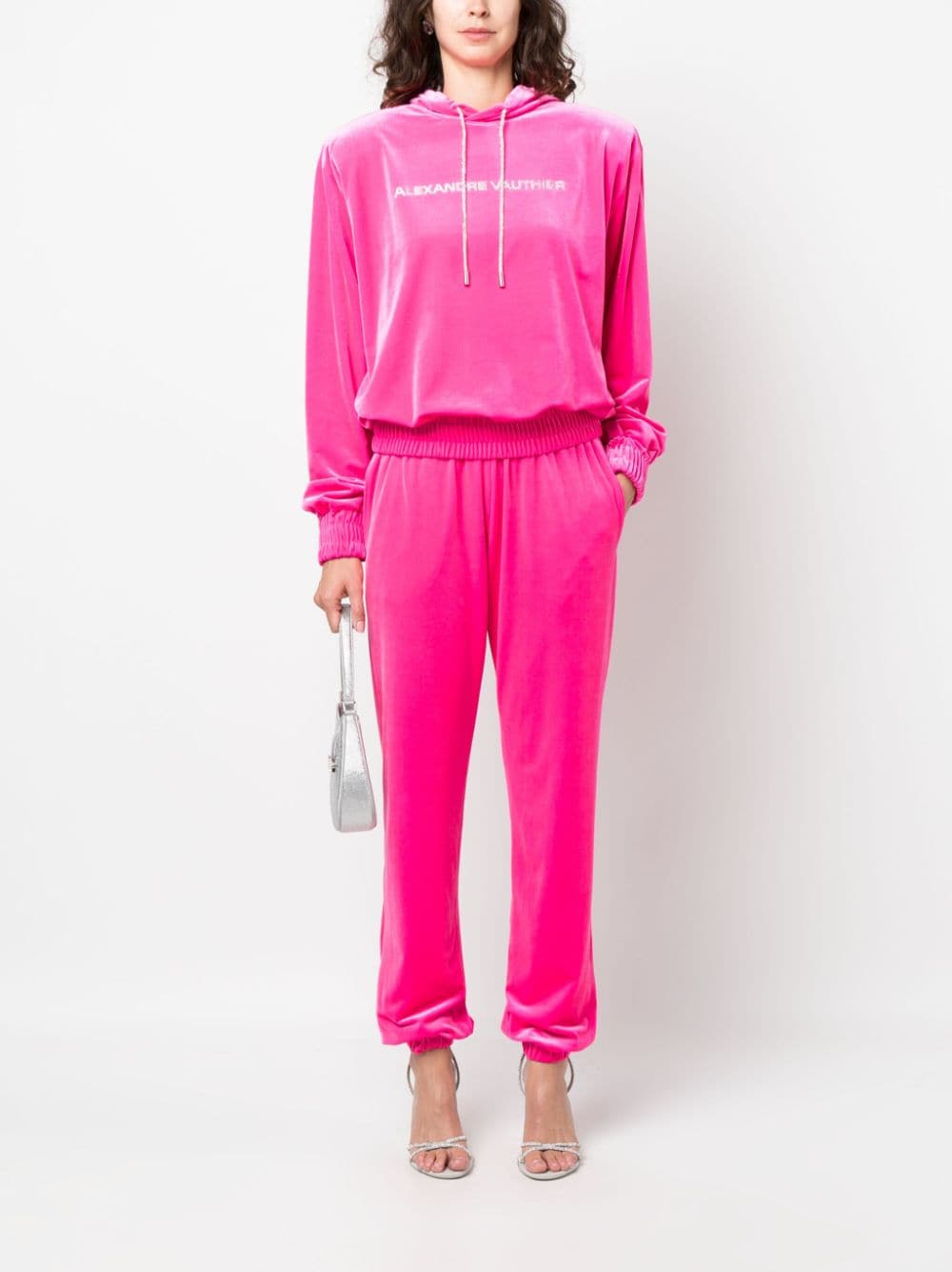 Alexandre Vauthier rhinestone-drawstring velvet track pants - Roze