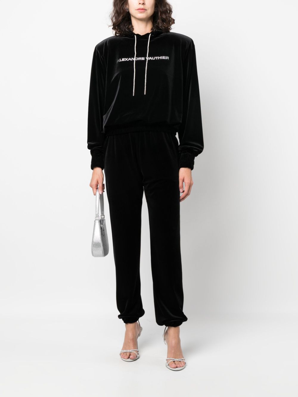 Alexandre Vauthier rhinestone-drawstring velvet track pants - Zwart