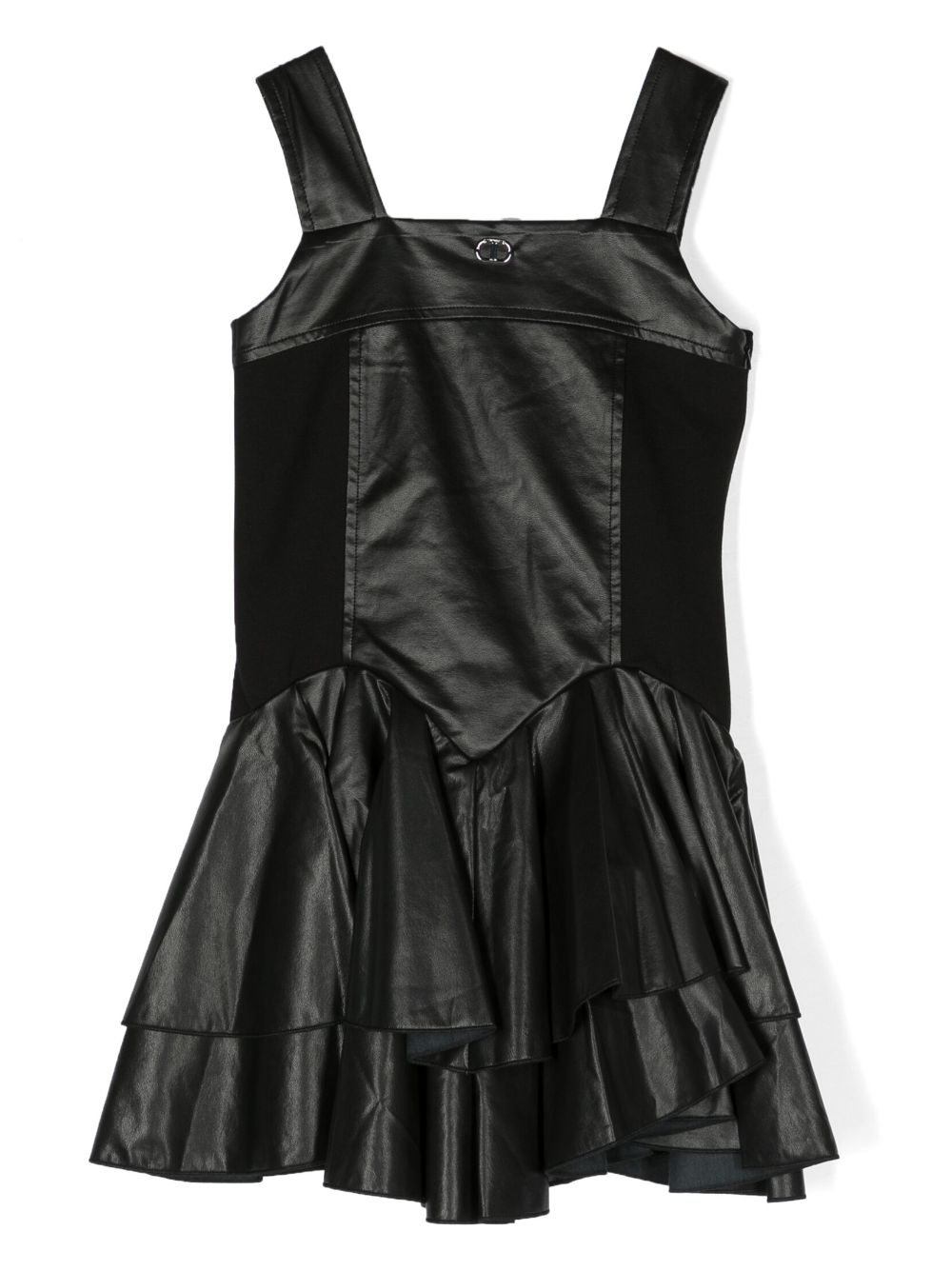 Twinset Kids' Logo-plaque Sleeveless Tiered Dress In Black