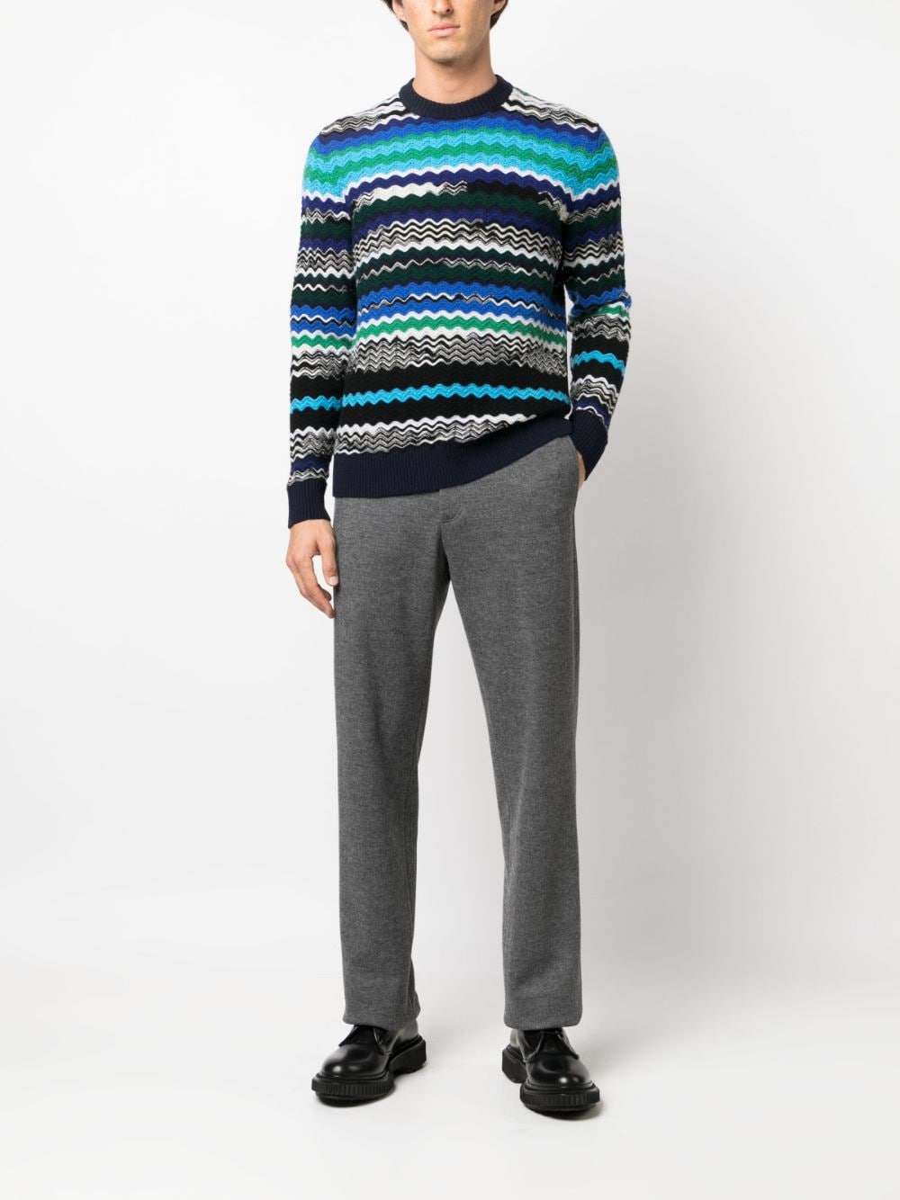 Shop Missoni Zigzag-woven Wool-blend Jumper In Blue
