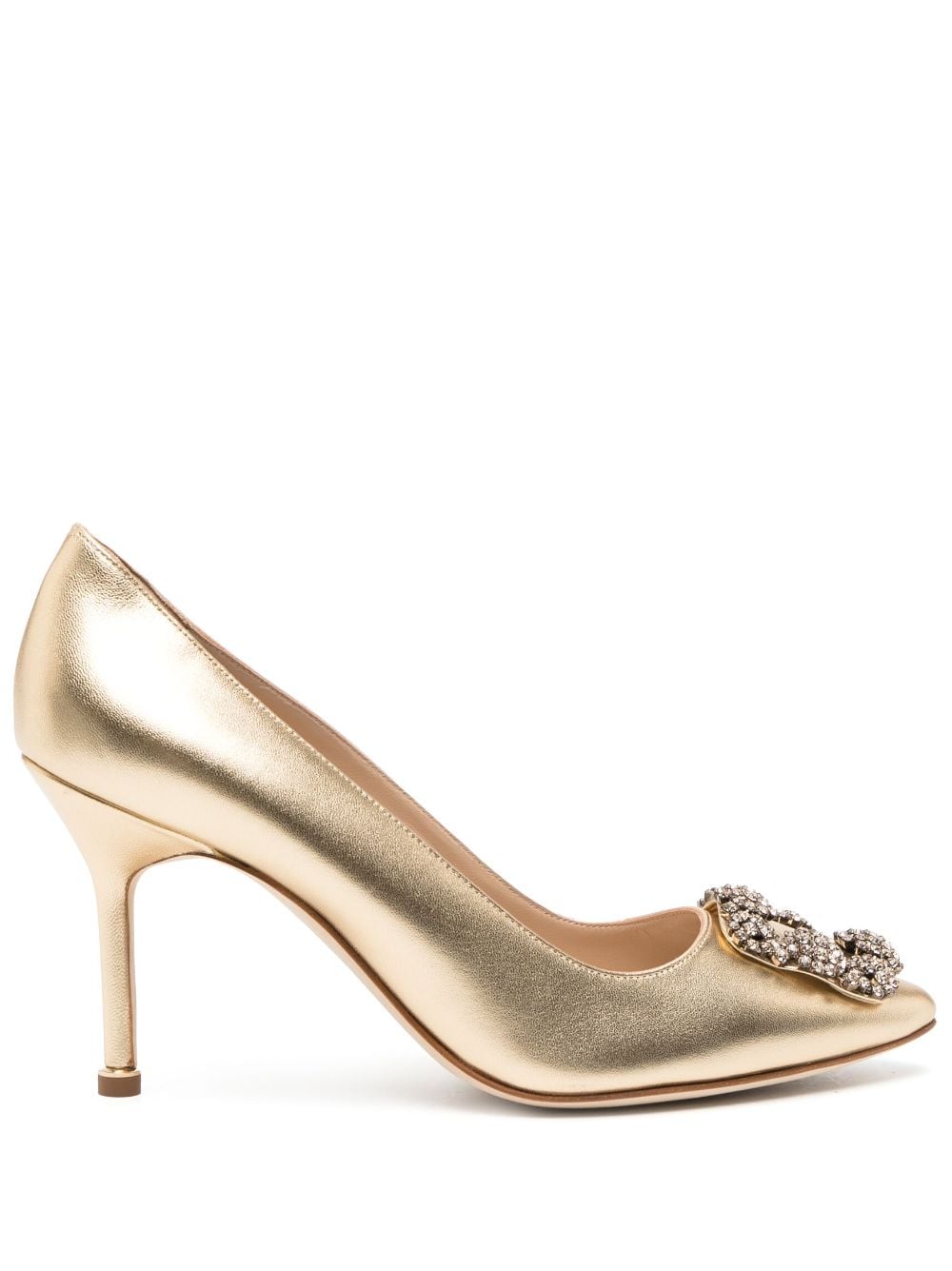 Manolo Blahnik Hangisi 90mm Leather Pumps In Gold