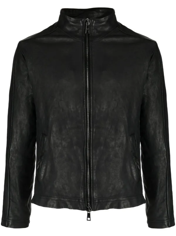 Mock Neck Leather Jacket Men's