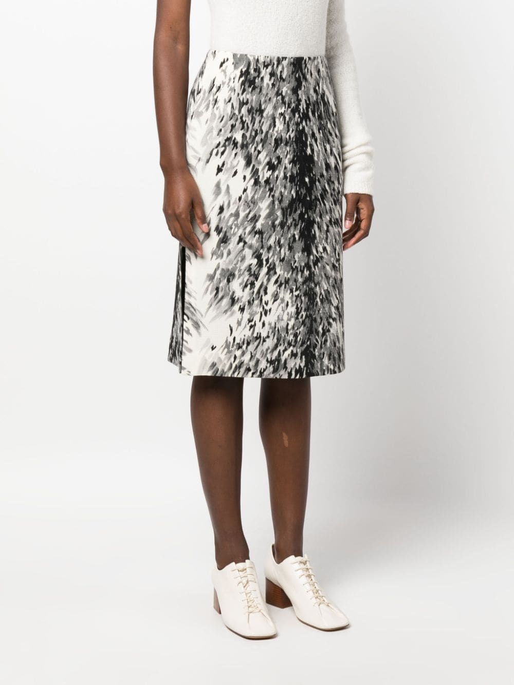 Shop Totême Abstract-print Midi Skirt In Grey