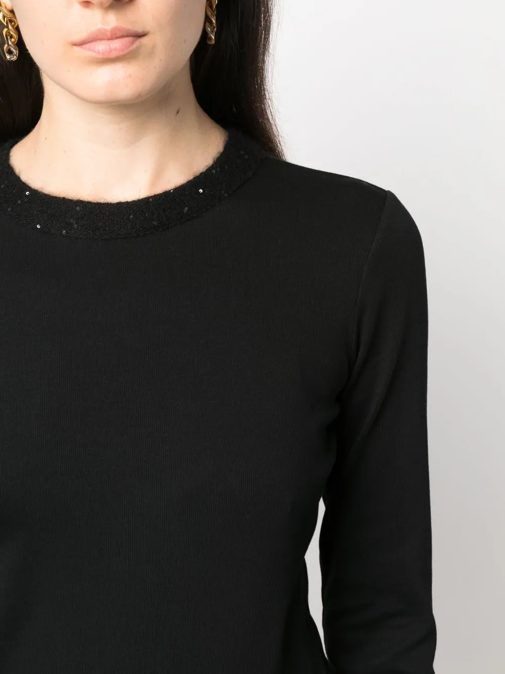 Shop Fabiana Filippi Sequin-embellished Collar Jumper In Black