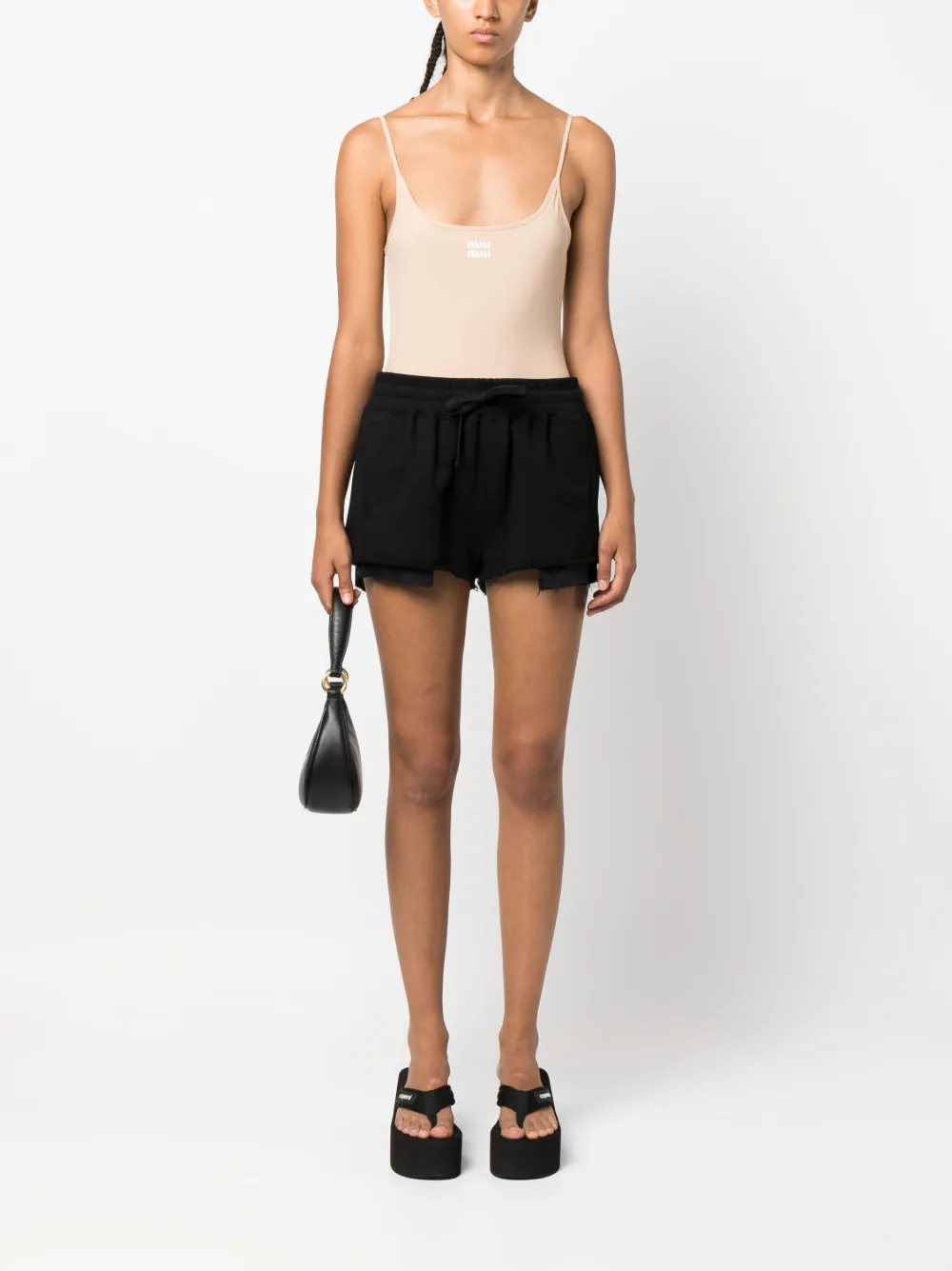 Miu Miu Tanktop met logoprint - Beige