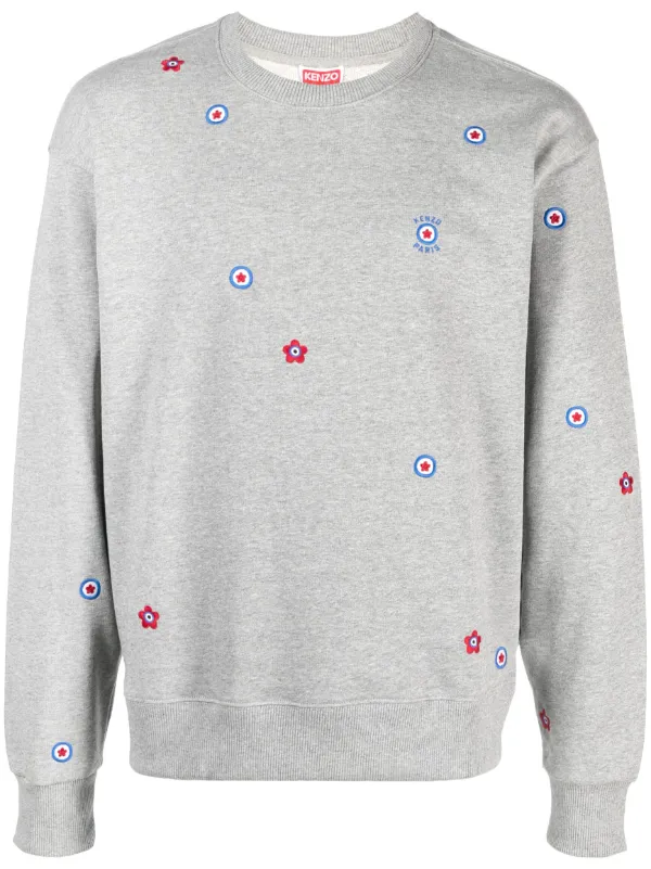 Kenzo floral embroidered Cotton Sweatshirt Grey FARFETCH CA