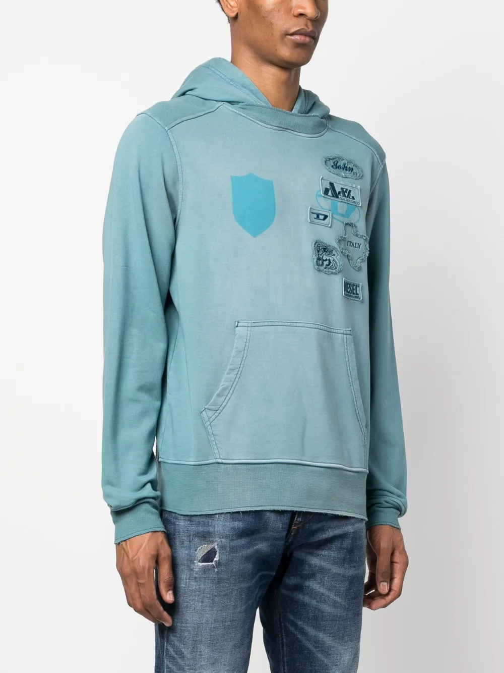 Shop Diesel Graphic-print Cotton Hoodie In Blue