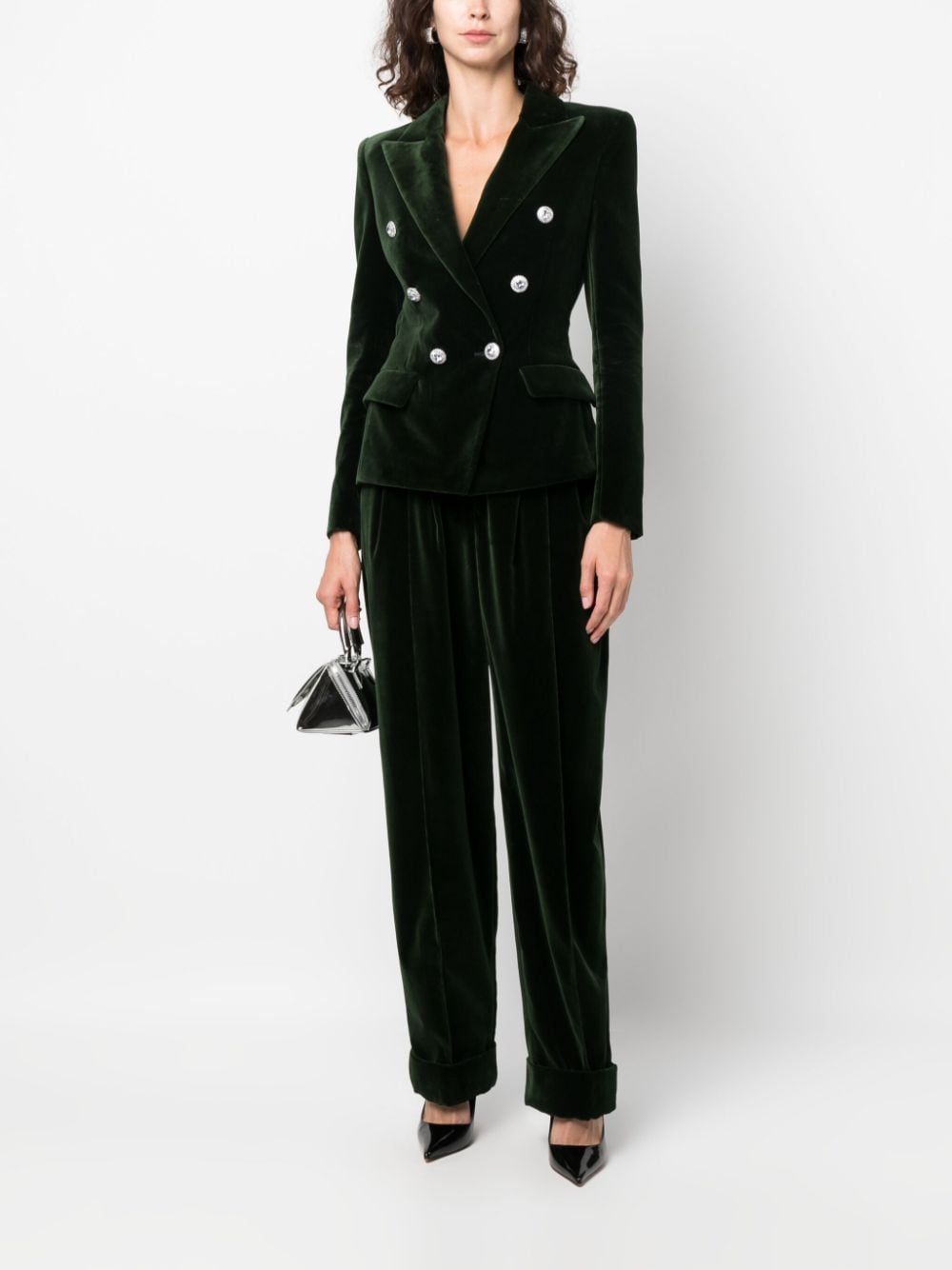 Alexandre Vauthier double-breasted velvet blazer - Groen