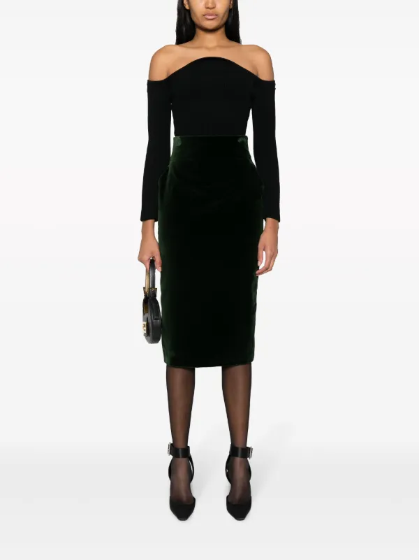 【関税込み】ALEXANDRE VAUTHIER Velvet midi skirt Alexandre Vauthier Cotton Velvet Midi Skirt | Green | FARFETCH