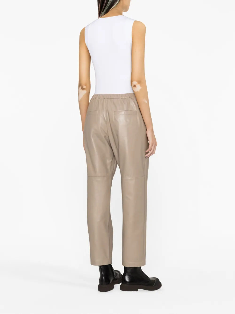 Brunello Cucinelli Cropped Tapered Leather Trousers In Neutrals