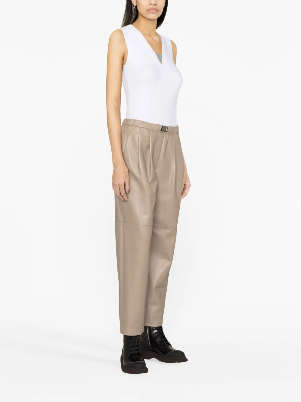 Brunello Cucinelli Cropped Tapered Leather Trousers In Neutrals