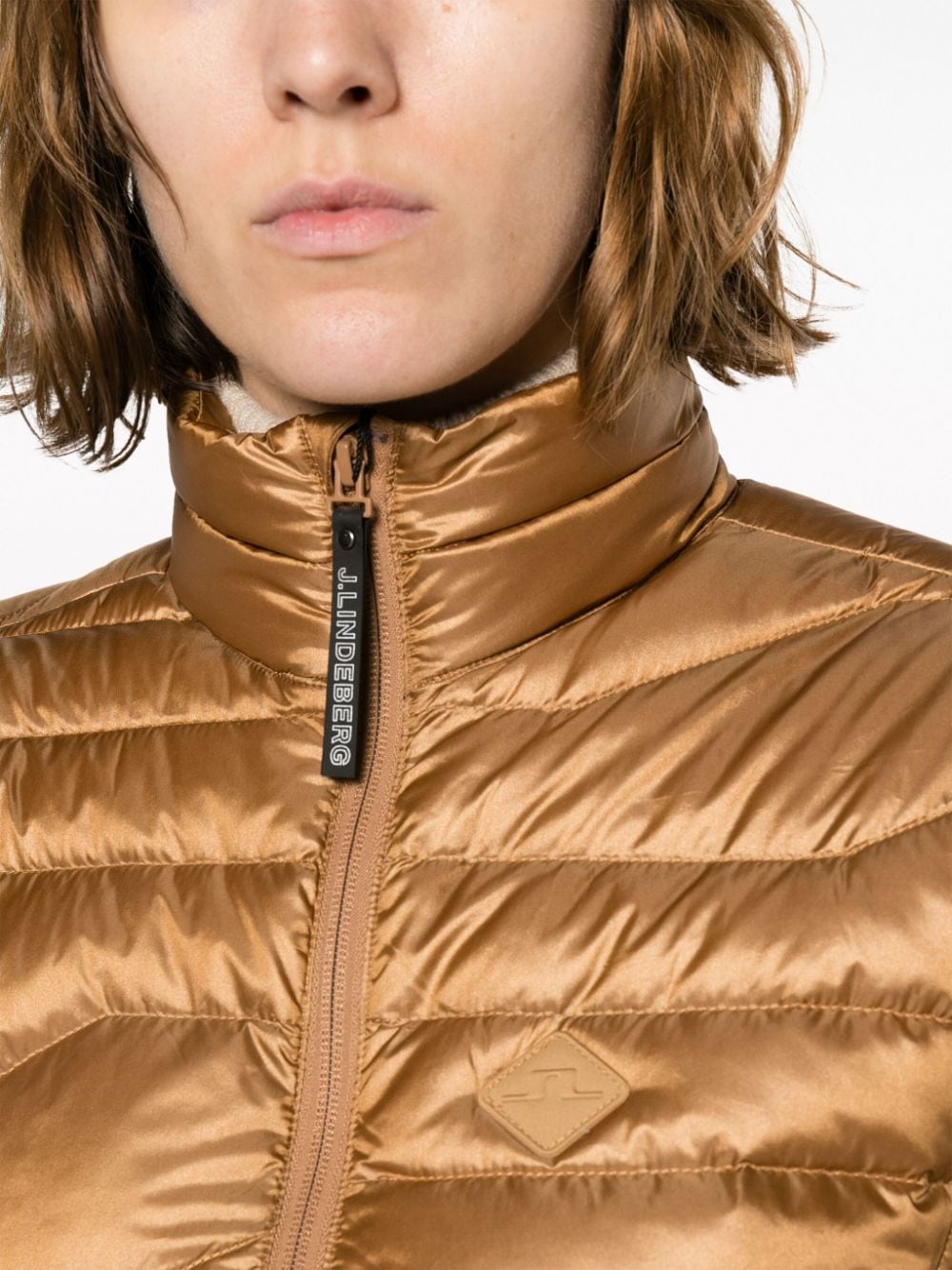 Shop J. Lindeberg Zip-up High-neck Padded Jacket In Braun
