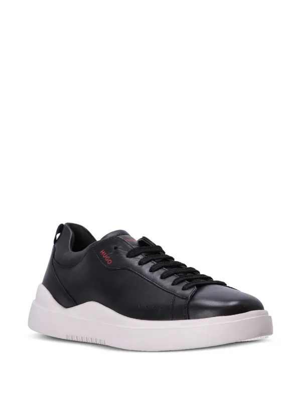【送料&関税込】Hugo Boss Logo Debossed Lace-up Sneakers HUGO logo-debossed Leather low-top Sneakers | Black | FARFETCH