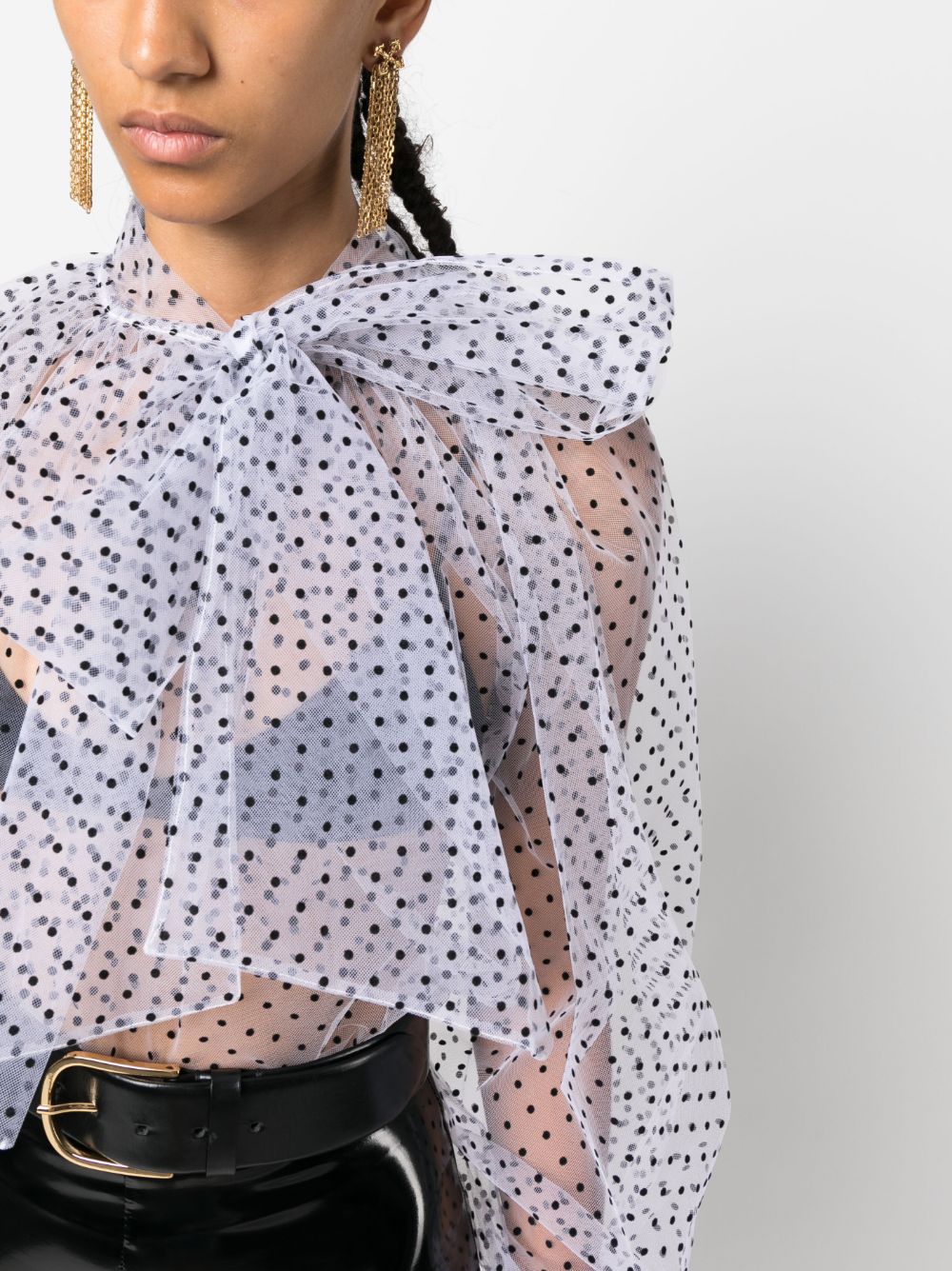 Shop Atu Body Couture Sheer Polka-dot Blouse In White