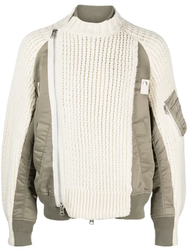 Sacai waffle-knit high-neck Padded Jacket - Farfetch