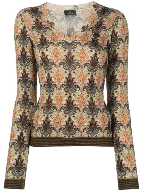 ETRO graphic-print V-neck jumper Women