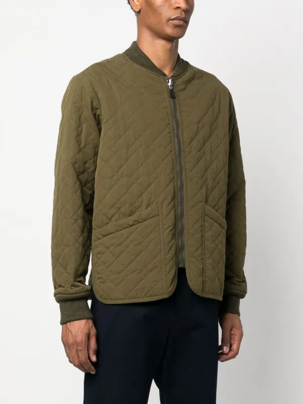 Mens Cotton Green Quilted Bomber Jacket