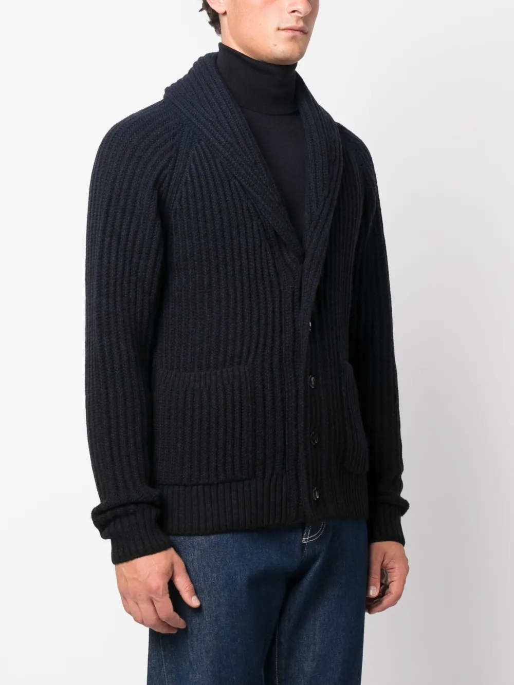 Shop Brioni Chunky-knit Shawl Collar Cardigan In Black