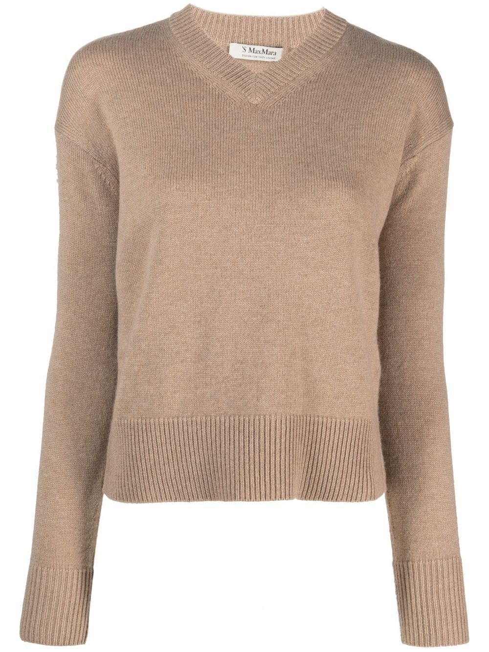 's Max Mara Fine-knit V-neck Sweatshirt In Neutrals