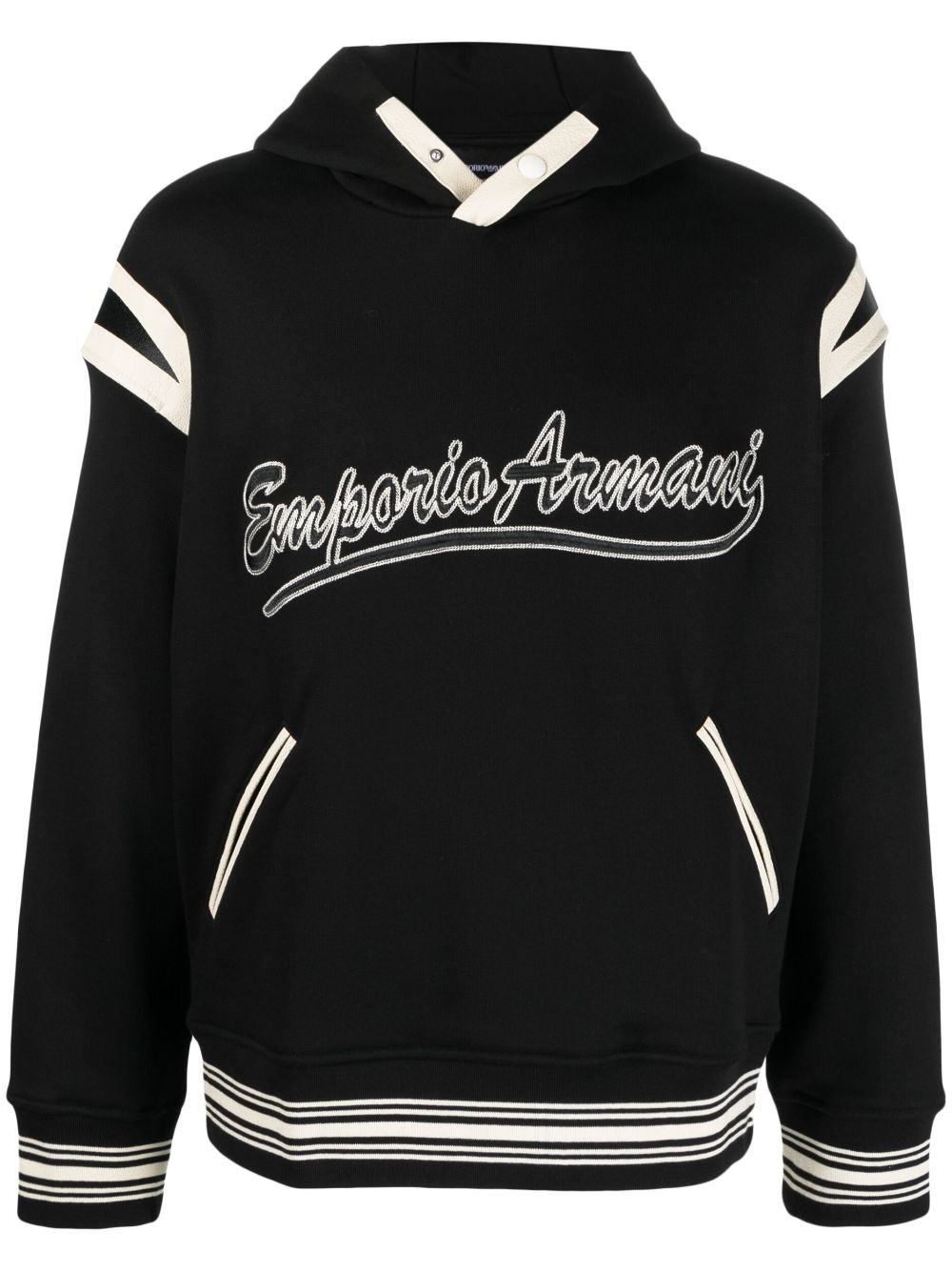 EMPORIO ARMANI LOGO-EMBROIDERED JERSEY HOODIE