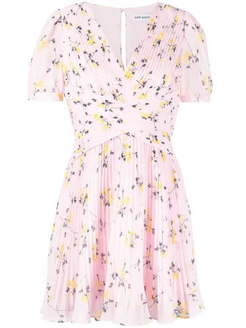 Robe courte plissée à fleurs - Self-Portrait - Modalova