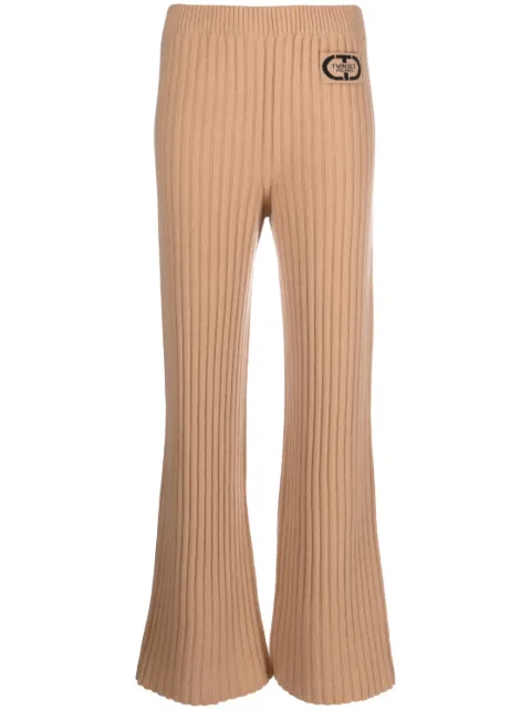 TWINSET logo-patch ribbed-knit trousers