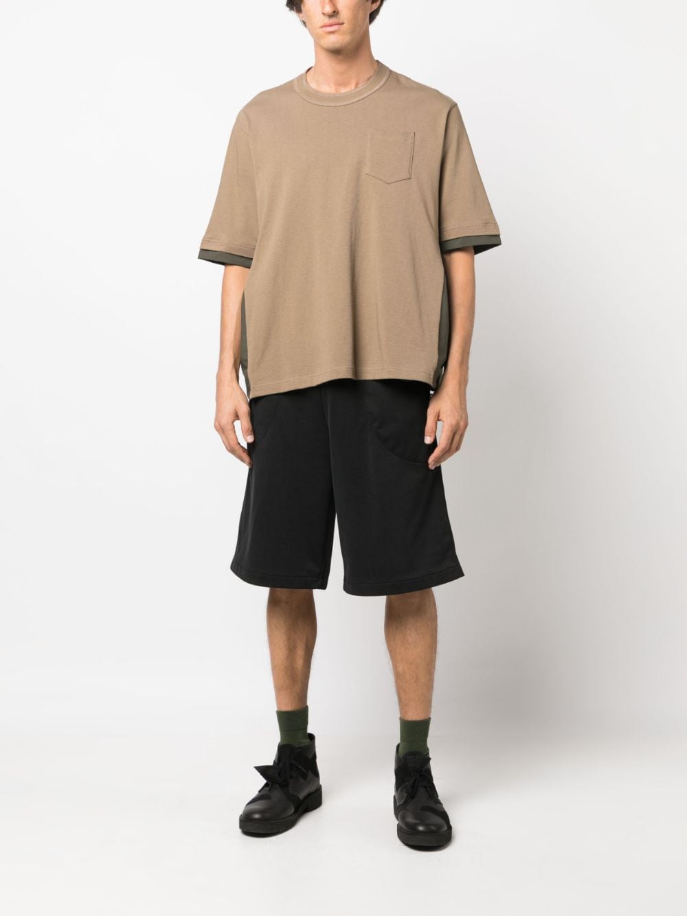 Shop Sacai Colour-block Cotton T-shirt In Brown