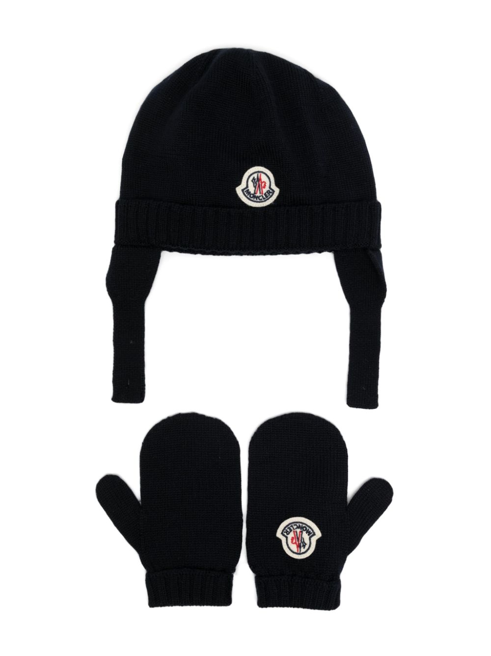 Image 1 of Moncler Enfant conjunto de gorro tejido y guantes con parche del logo