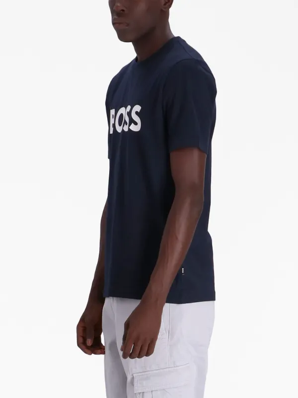BOSS logo-print Cotton T-shirt | Blue | FARFETCH
