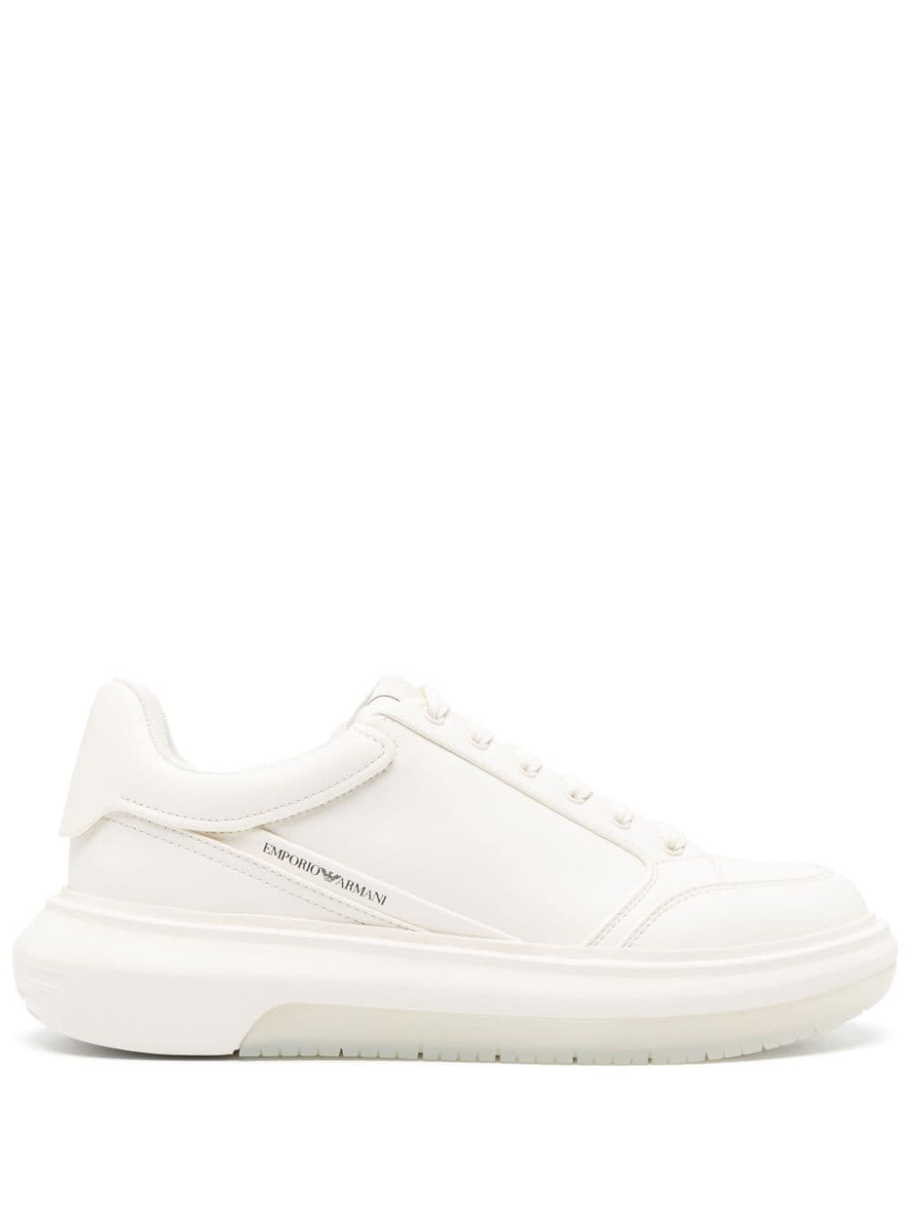 Emporio Armani White Printed Sneakers In Off White+off White