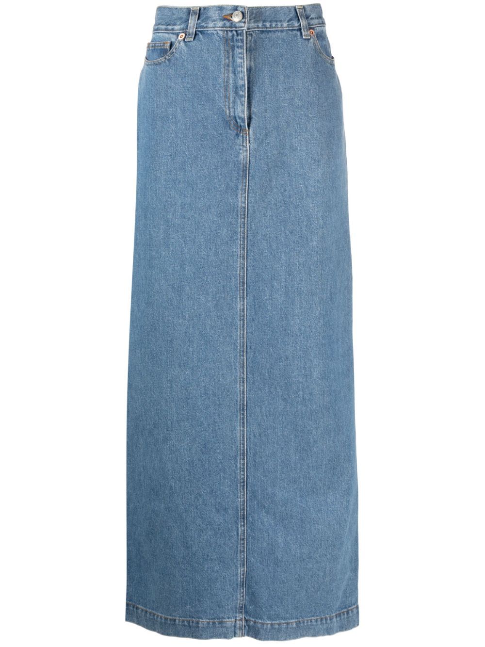Shop Magda Butrym Rear-slit Denim Maxi Skirt In Blue