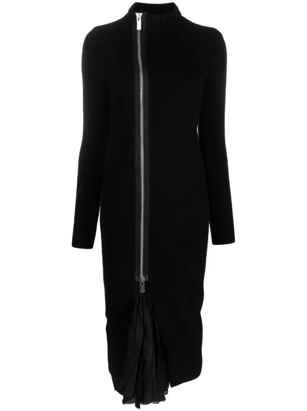 Sacai Layered Wool and Satin Dress in Black