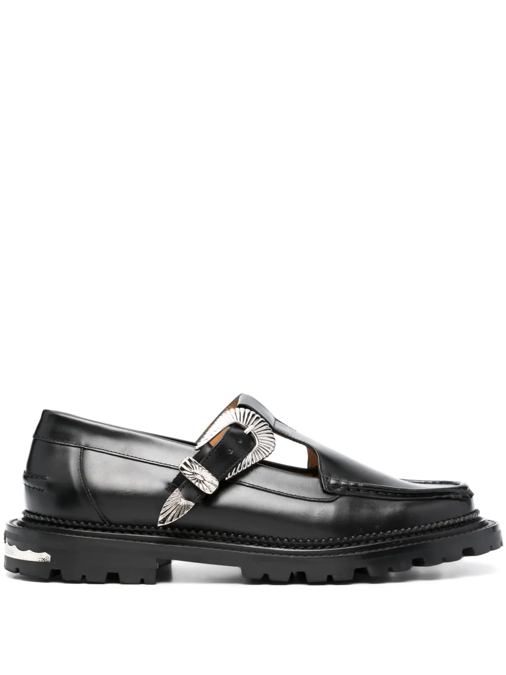 buckle-fastening leather loafers