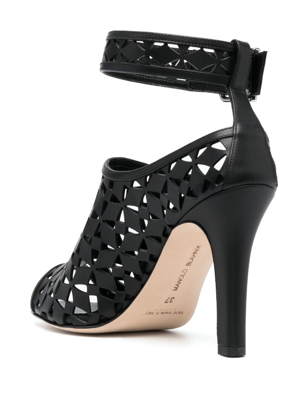 Shop Manolo Blahnik Tingah 105mm Laser-cut Sandals In Black