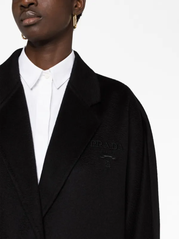 プラダ カシミヤロングコート ブラック Prada ロゴ カシミアコート | ブラック | FARFETCH JP