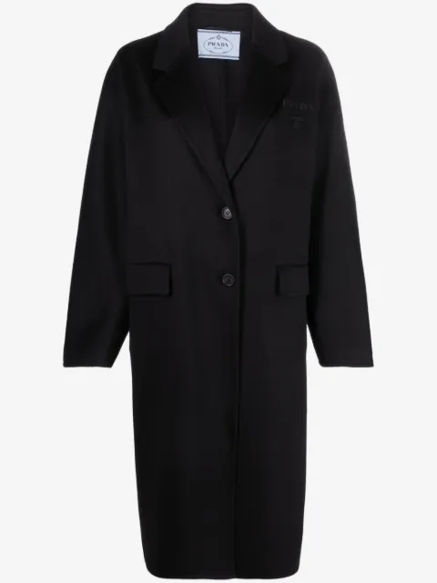 Prada logo-embroidered cashmere coat